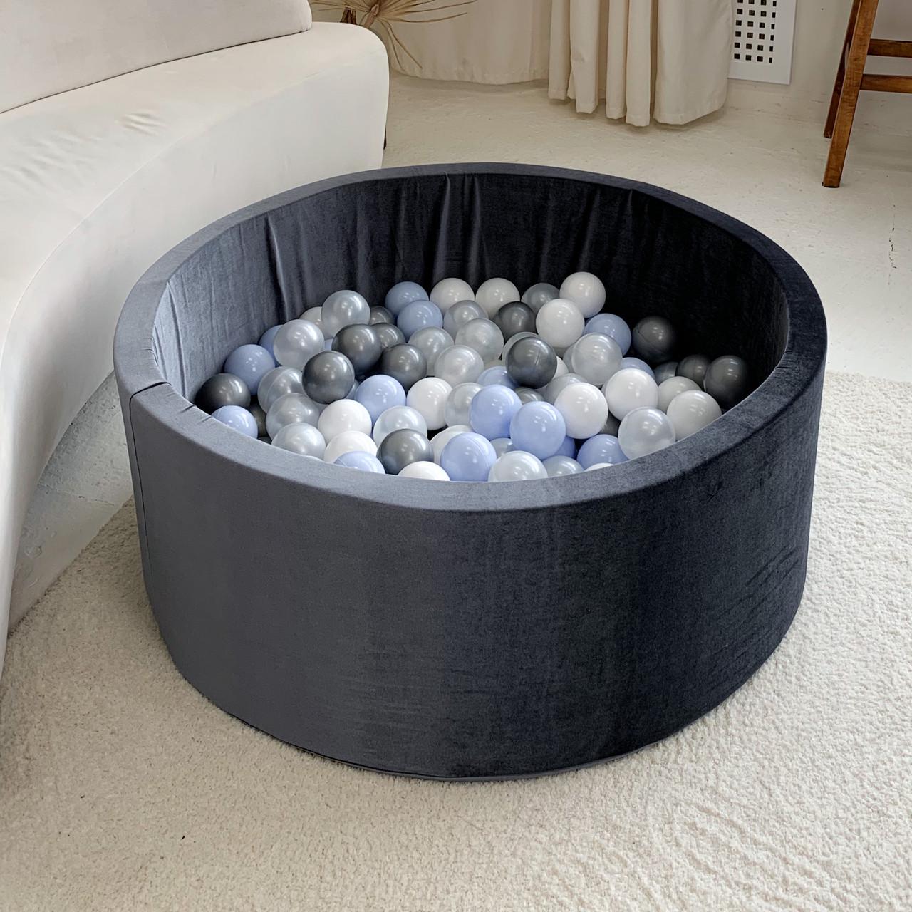 Бассейн мягкий для детей от 1 года с шариками 300 шт. 100х40 см Велюр Серый