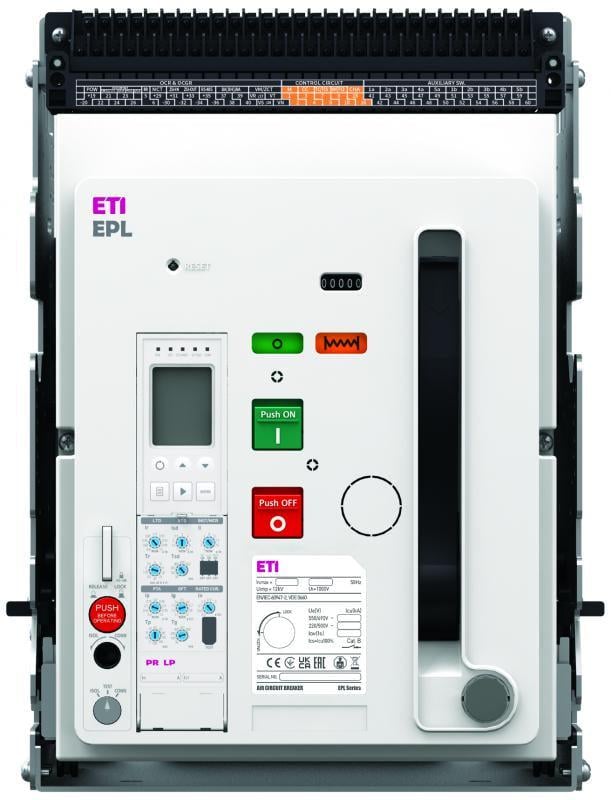 Воздушный автоматический выключатель ETI EPL-16 3H AD/M2C2S2/PR-LP 3P 1600A 65кА выдвижной (4695704)