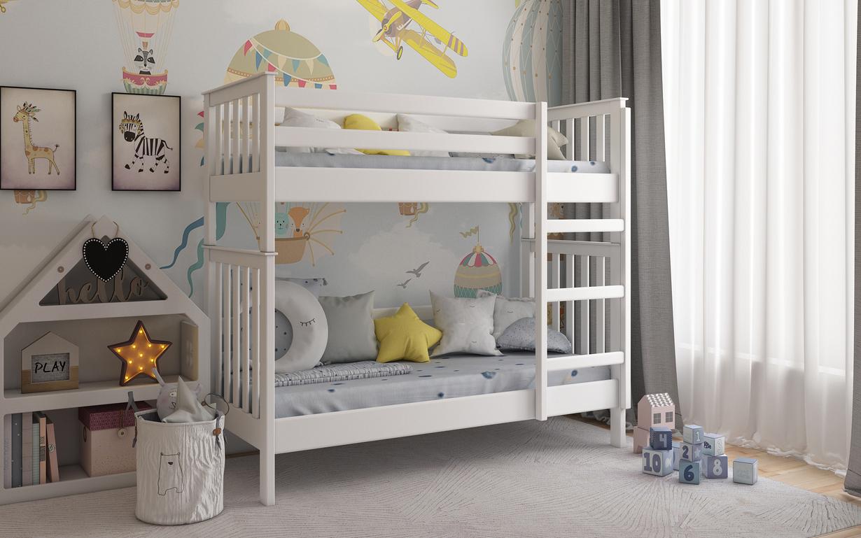 Кровать двухъярусная STEMMA Феникс без ящиков натуральное дерево сосна 80x200 см Белый (52610)