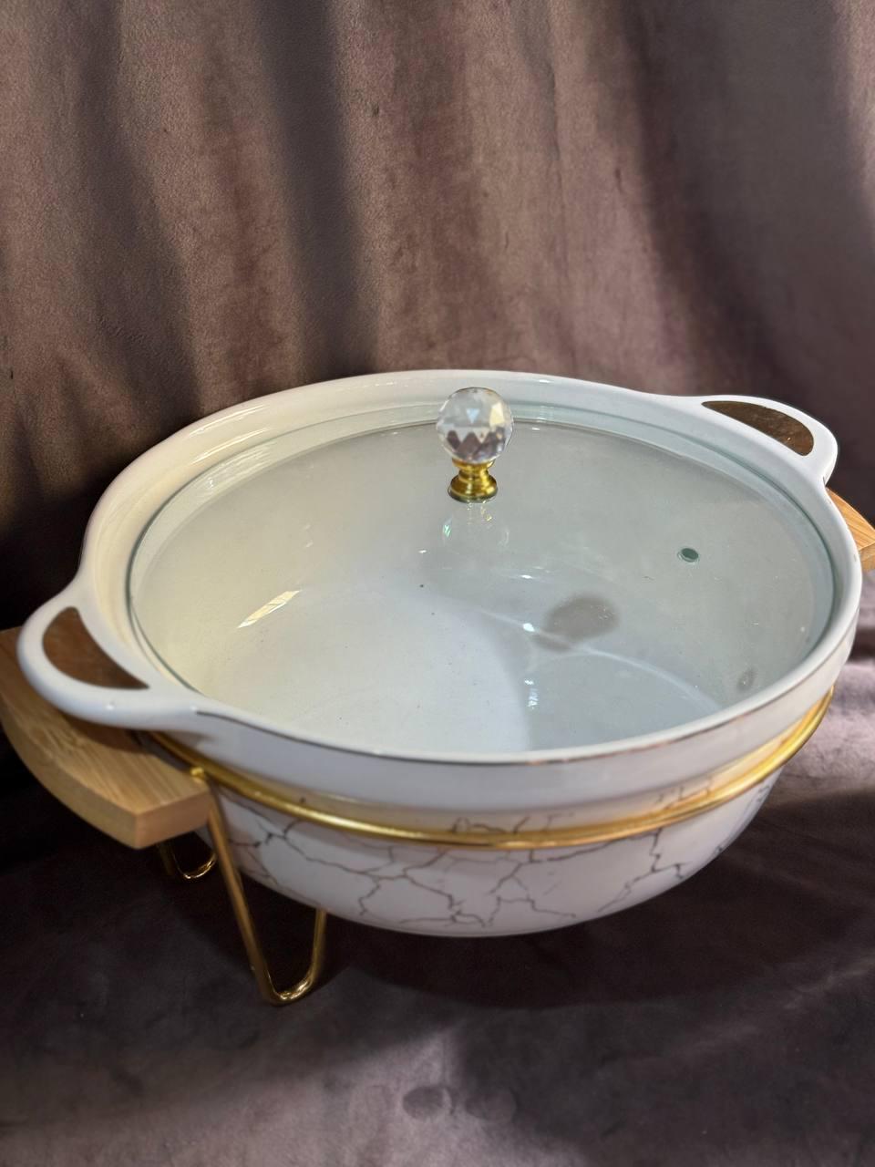 Мармит Yiwu LC-712 фарфоровый 2 л 13х26х19 см Белый мрамор (LC-712)