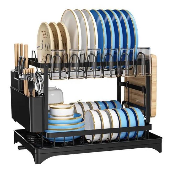 Сушилка-органайзер для посуды RIAS Multifunctional Bowl Rack 969 с поддоном 29х29х42 см Black (3_07863)