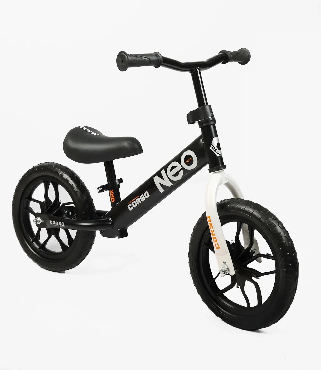 Беговел Corso Neo стальная рама колеса 12" подставка для ног Черный (EN-47127)