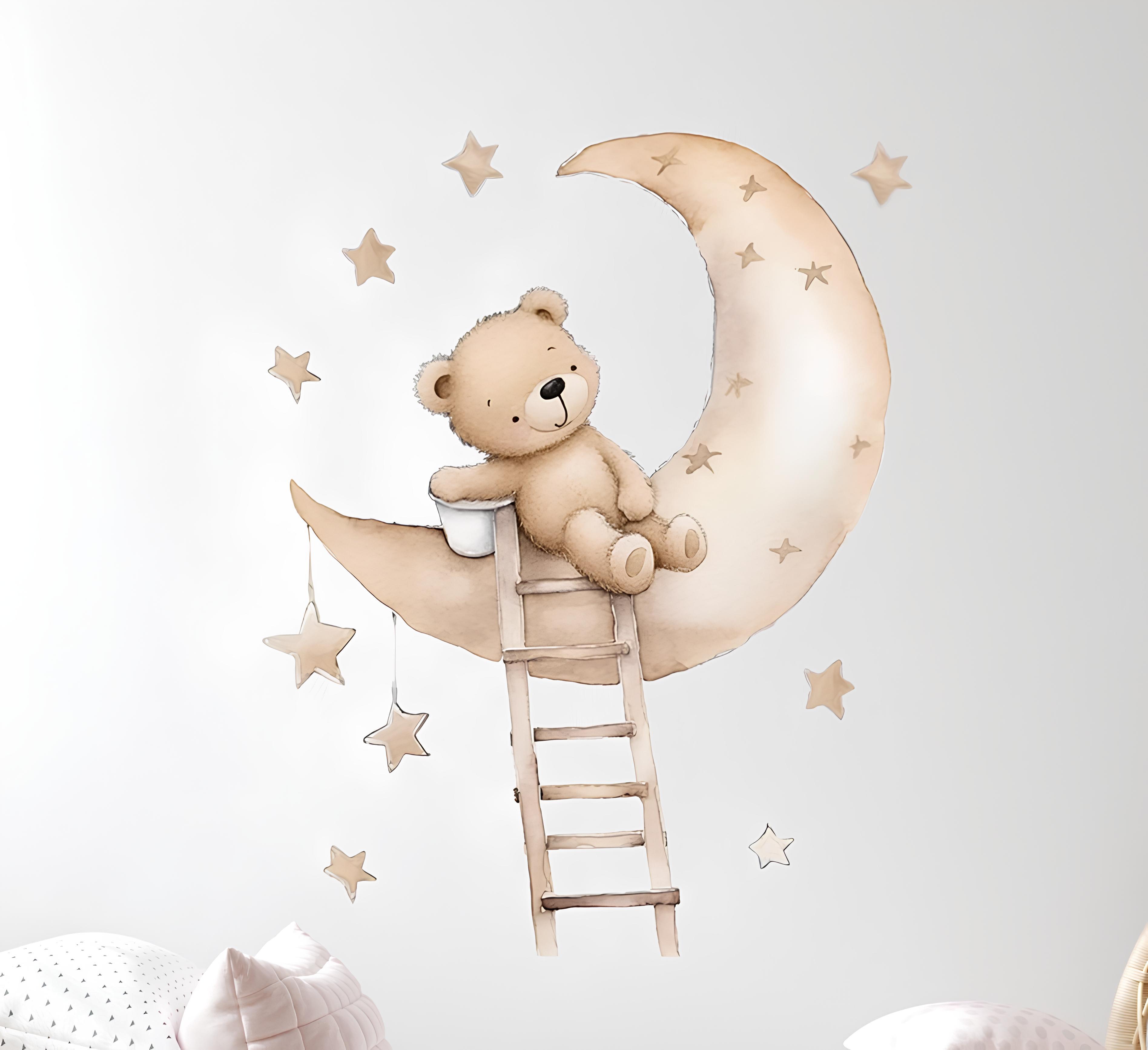 Наклейка на стену детская Самоклеящаяся Медвежонок на луне 66х53 (9001)