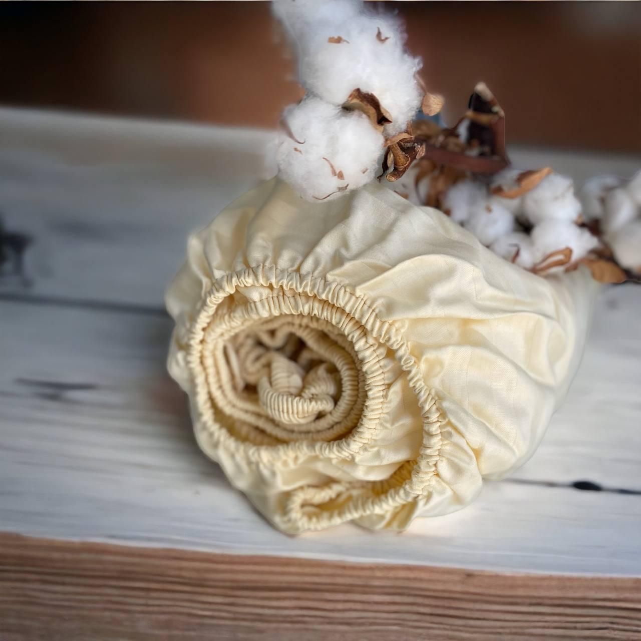 Простынь на резинке из страйп-сатина 200х160х20 см Кремовый (58-67-п_р-к)