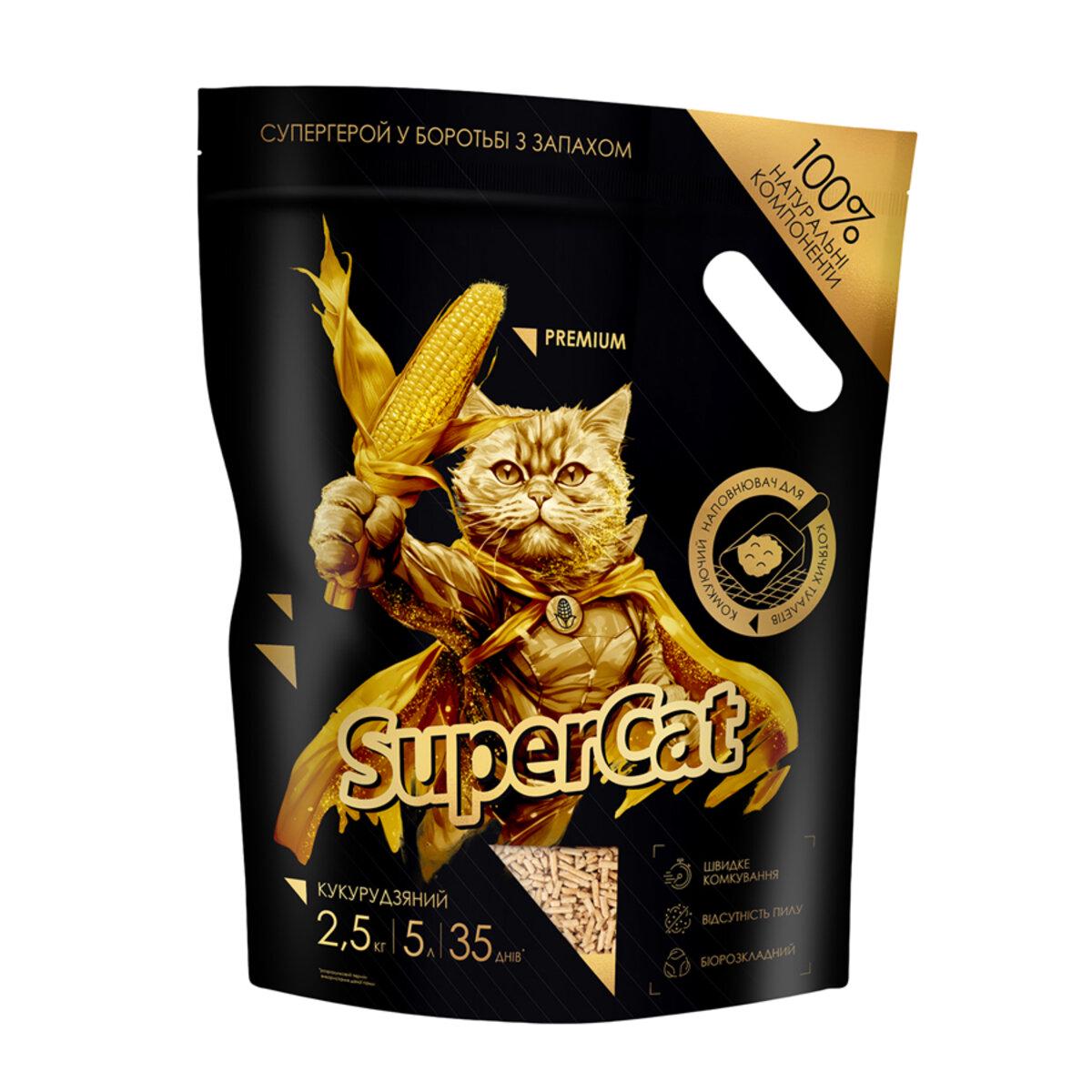 Наполнитель кукурузный SuperCat Премиум комкующий, для кошачьих туалетов 2,5 кг (26030429)