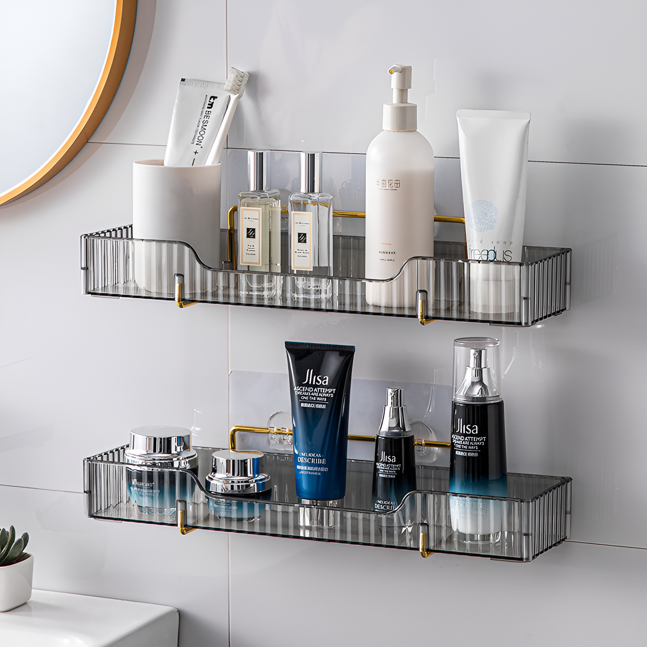 Комплект навісних настінних полиць у ванну пластикові 2 шт. Сірий