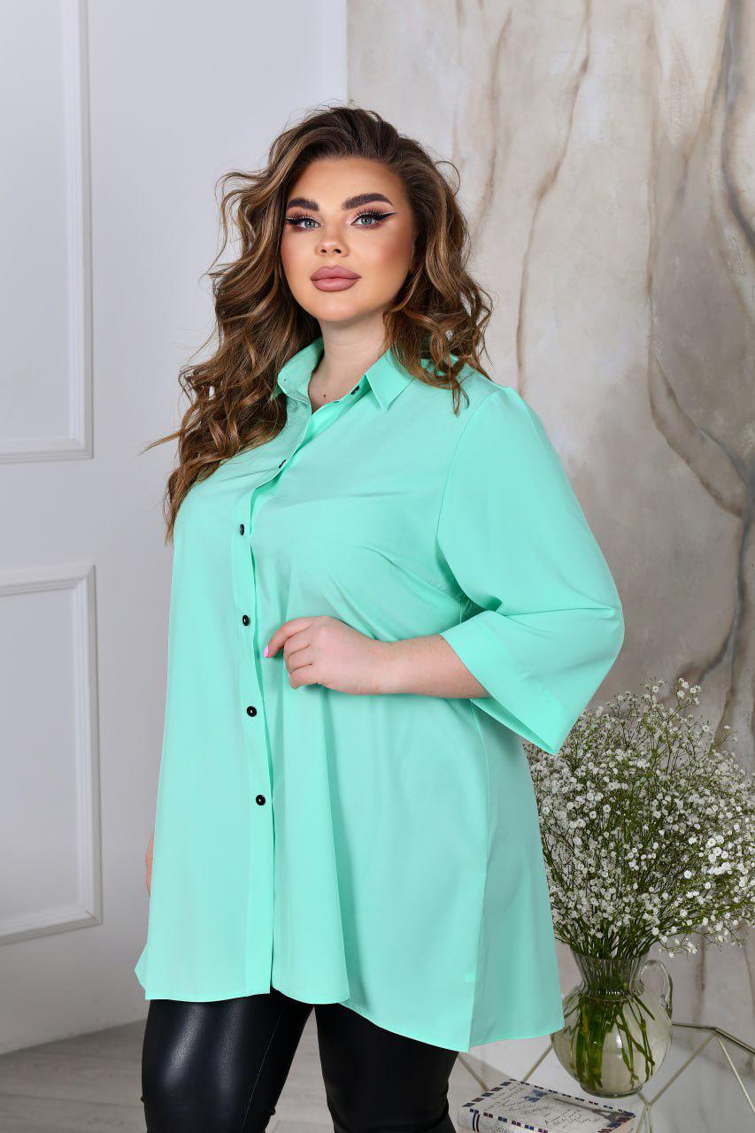 Блузка свободного фасона р. 56-58 Мятный (7018) - фото 3
