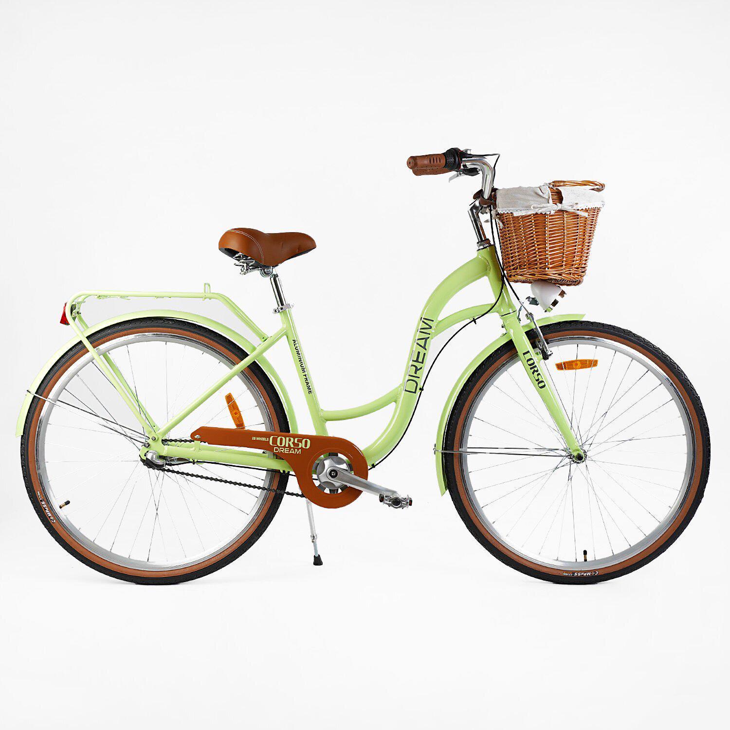 Велосипед городской алюминиевый CORSO Dream 28 дюймов с корзиной и багажником, рама 18" Оливковый