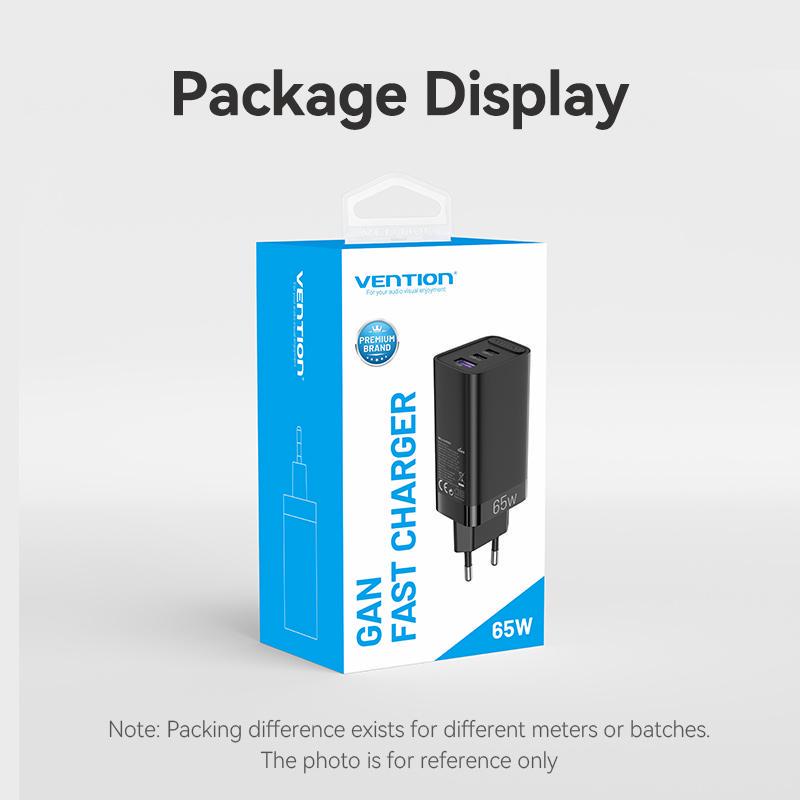 Зарядное устройство Vention 65W GaN 2x Type-C/USB быстрая зарядка 65Вт 3-портовый USB Черный (FEDB0-EU) - фото 12