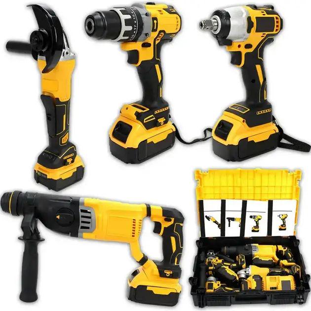 Набор электроинструментов 5в1 шуруповерт/болгарка/перфоратор/гайковерт/пила 98 V Желтый