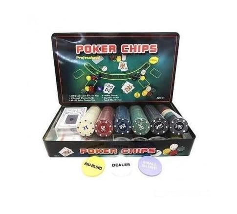 Набор игровых покеров Poker Set на 300 фишек с номиналом в металлической коробке (25714716)