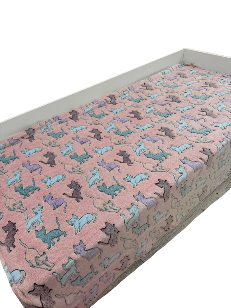 Светящийся плед Кошки флисовый 150х200 см Розовый (Д-am-pled-svet-008)