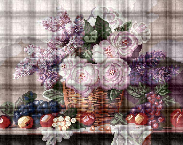 Алмазная мозаика Ideyka Корзина с цветами и фруктами 40х50 см (AMO20069)