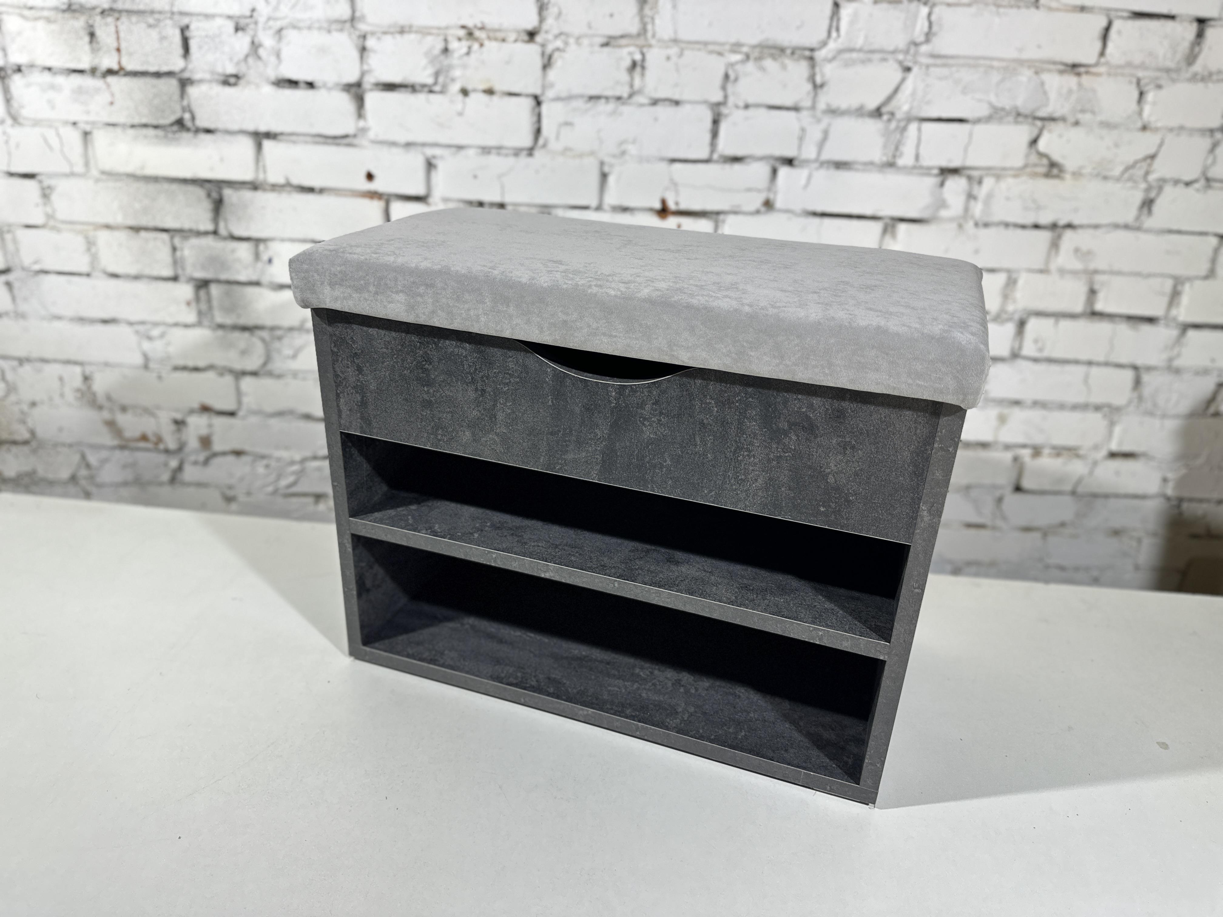 Тумба для взуття ДСП/тканина 30х60х45 см Чорний вугільний/Світло-сірий - фото 3