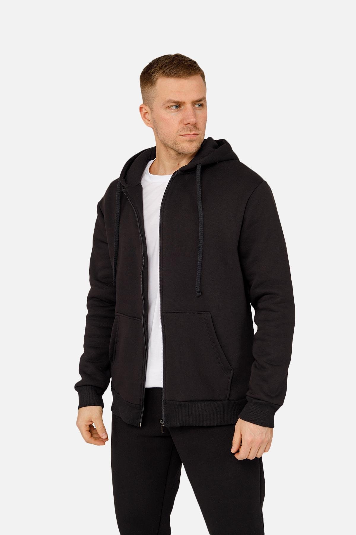 Толстовка чоловіча на блискавці ЦБ-00254627 р. 52 Чорний (SKT001004993)