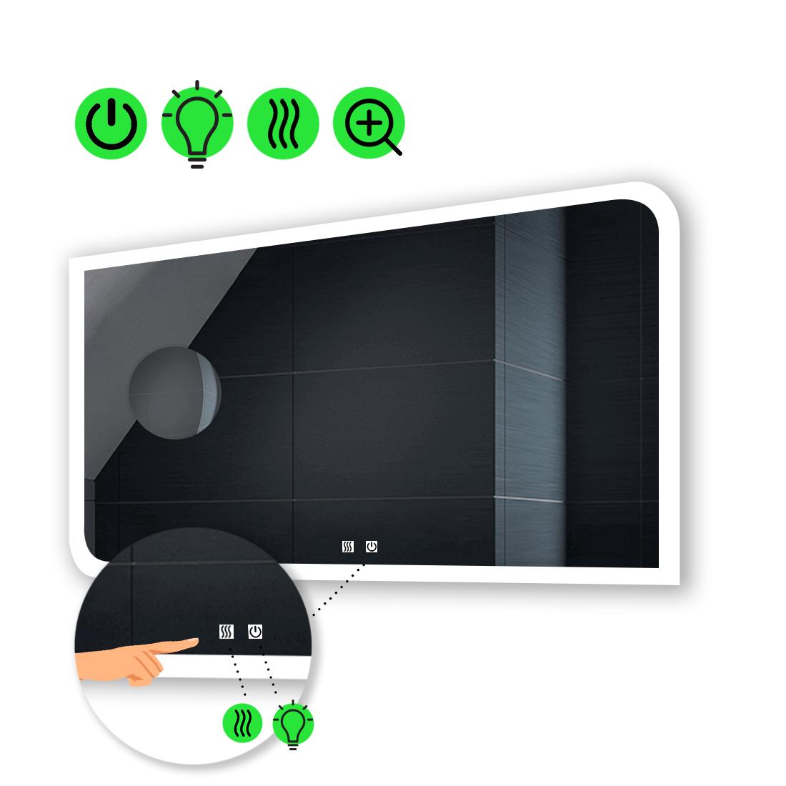 LED-зеркало 100x60 см с двумя сенсорами/подогревом и линзой без подсветки Kruka (Krukag123)