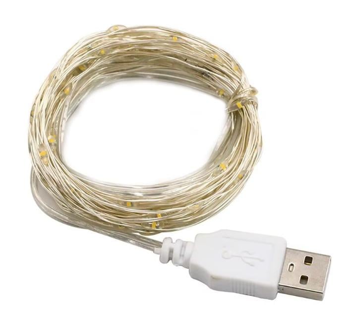 Гирлянда нить USB LED 10 м 100 светодиодов теплый