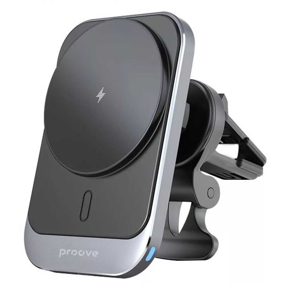 Автодержатель с беспроводной зарядкой Proove Square Wireless Charger Magnetic PRO 15W Metal Gray