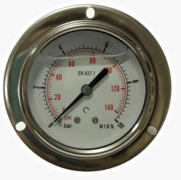 Манометр фланцевый с глицериновым наполнением подключение осевое сзади G 1/4" BSPP циферблат Ø 63 мм 0-16 бар (MI_M63F16MGE)