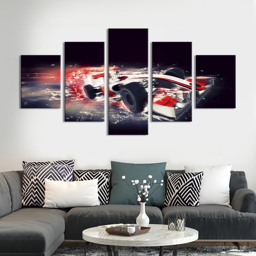Картина на холсте Бело-красный болид на скорости 162x80 см (1325-52)