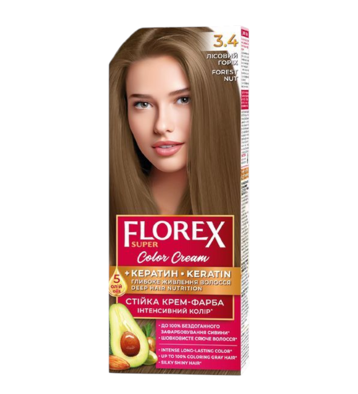 Крем-краска для волос стойкая Florex Super 3.4 лесной орех