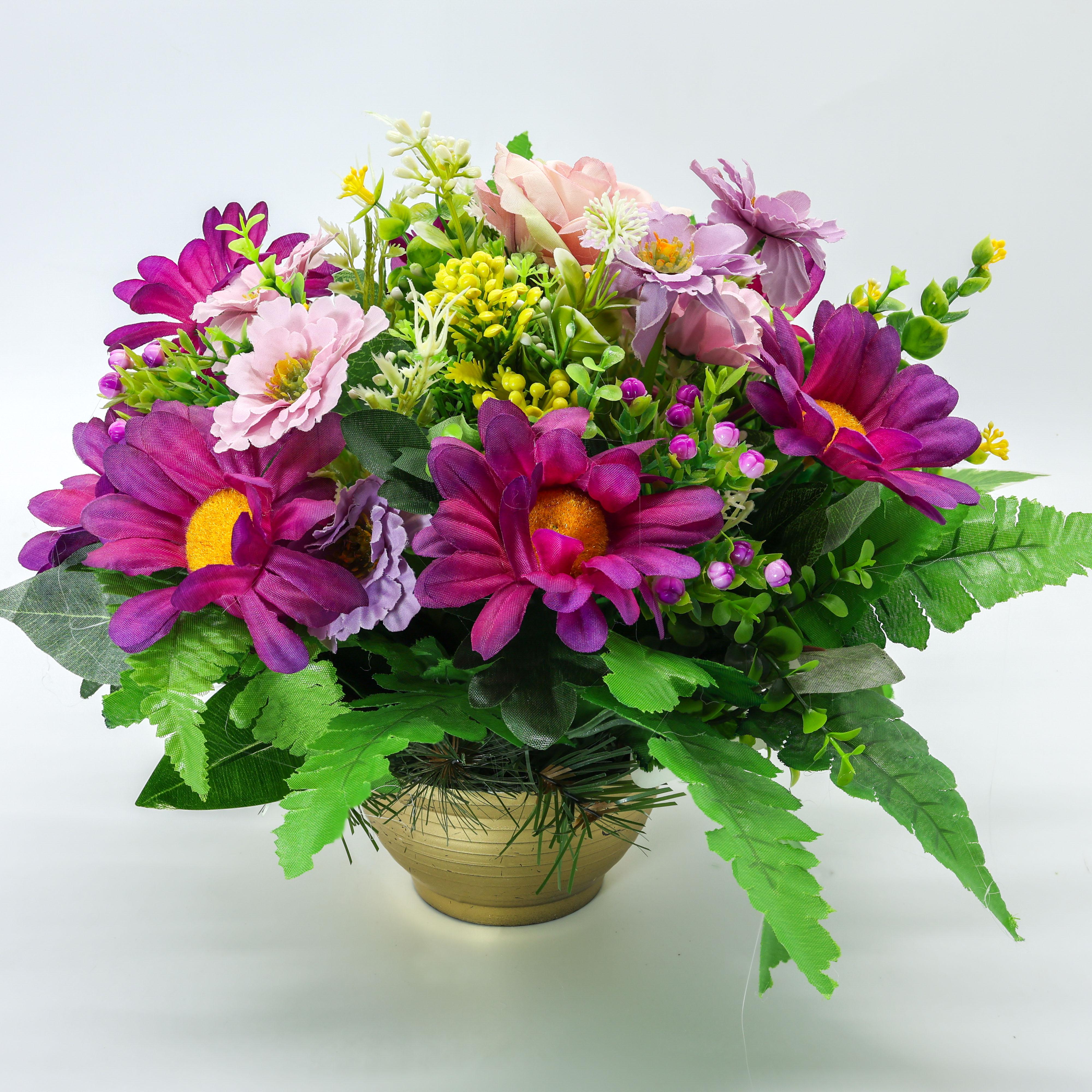 Композиция GALA SDECOR из искусственных ромашек и роз в золотистом кашпо 30 см (КЗ-2530Ф) Композиция GALA SDECOR из искусственных ромашек и роз в золотистом кашпо 30 см (КЗ-2530Ф)