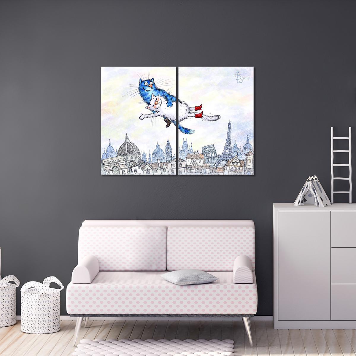 Модульная картина Фантазия мяу-диез-Шагал 2 модуля 40х60 см