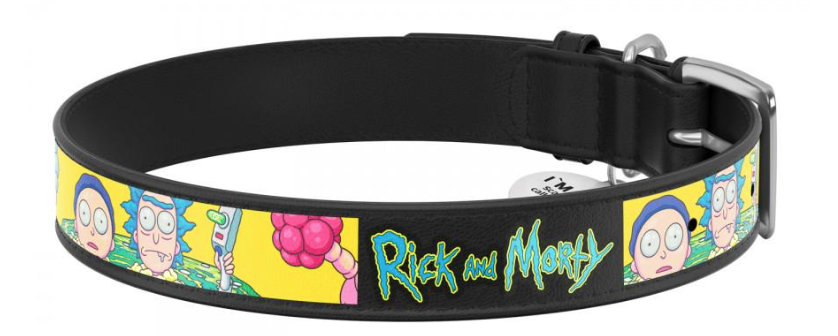 Нашийник для собак Waudog Design Рік та Морті з QR паспортом шкіра 1 L 38-49 см х 25 мм x Чорний (3605-0280-01)