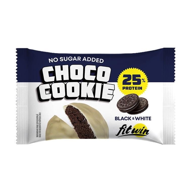 Протеїнове печиво 10 г білка без добавленного сахара FitWin Choco Cookie 25% 40 г Чорний білий Шоколад