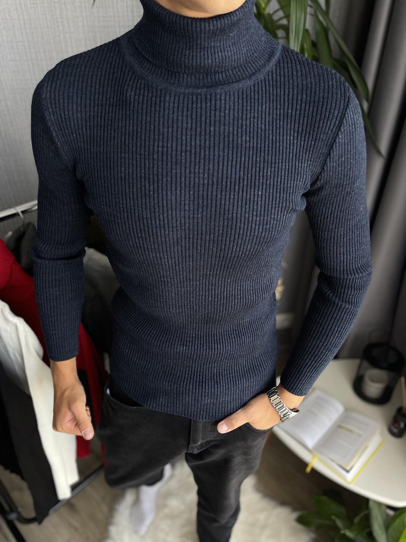 Гольф мужской с высокой горловиной в рубчик XXL Синий (26535/7/4) - фото 1 Гольф мужской с высокой горловиной в рубчик XXL Синий (26535/7/4) - фото 1