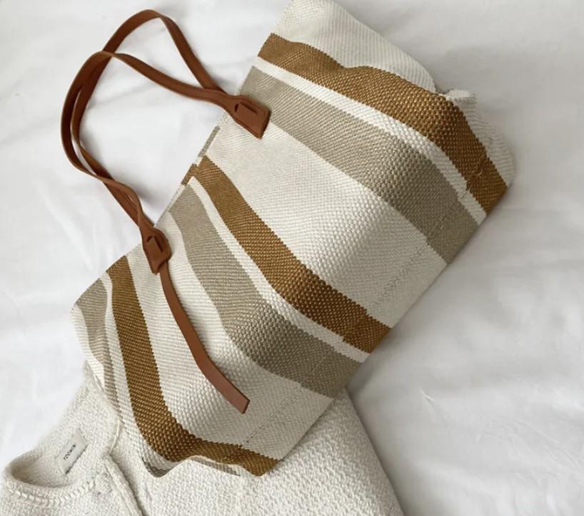 Женская сумка-тоут в полоску 26х33х15 см Коричневый (11435) - фото 2 Женская сумка-тоут в полоску 26х33х15 см Коричневый (11435) - фото 2