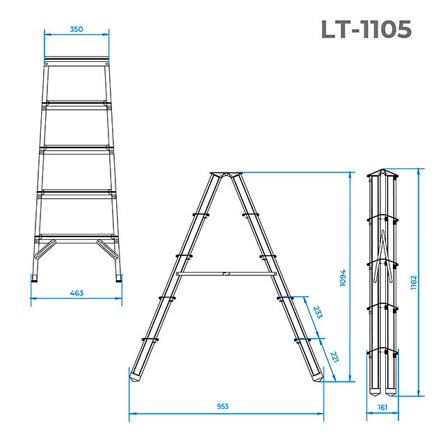 Стрім'янка двостороння Intertool LT-1105 5 сходинок 1094 мм - фото 8