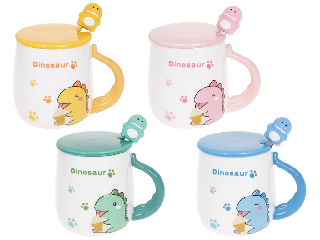 Чашка Dinosaur з кришкою та ложкою 430 мл 4 дизайни набір 4 шт. (BDI-927-224)