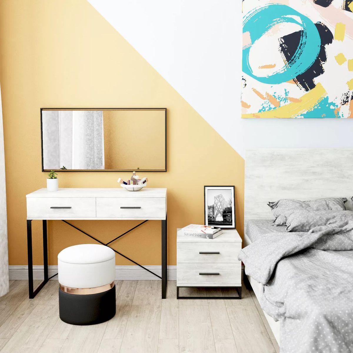 Тумба прикроватная AiH Ascet 2 ящика ламинированное ДСП/металлические ножки 48х45х42,5 см Ателье светлый (AS15040000030)