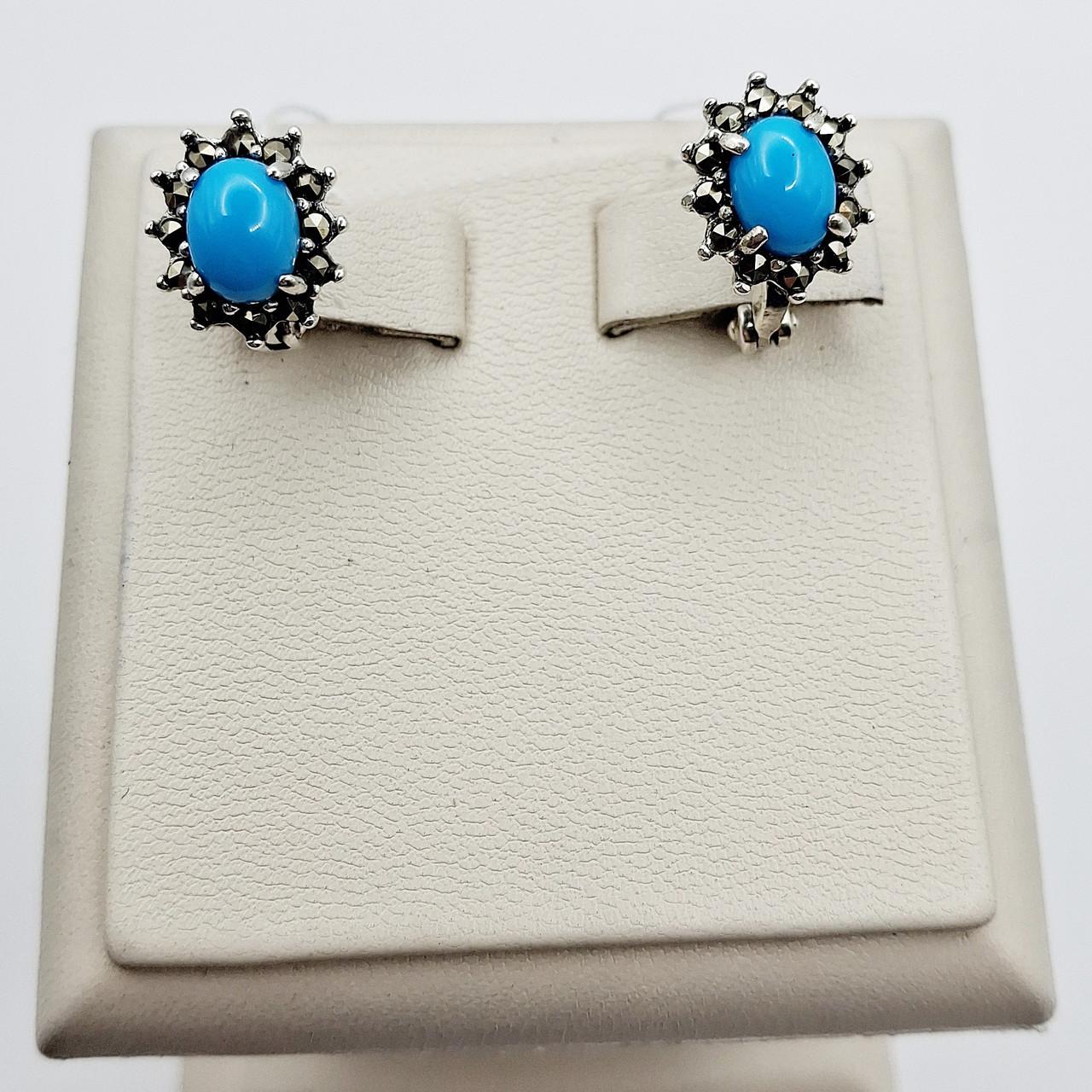 Серебряные серьги с бирюзой и марказитом 4,93 г (2732655641)