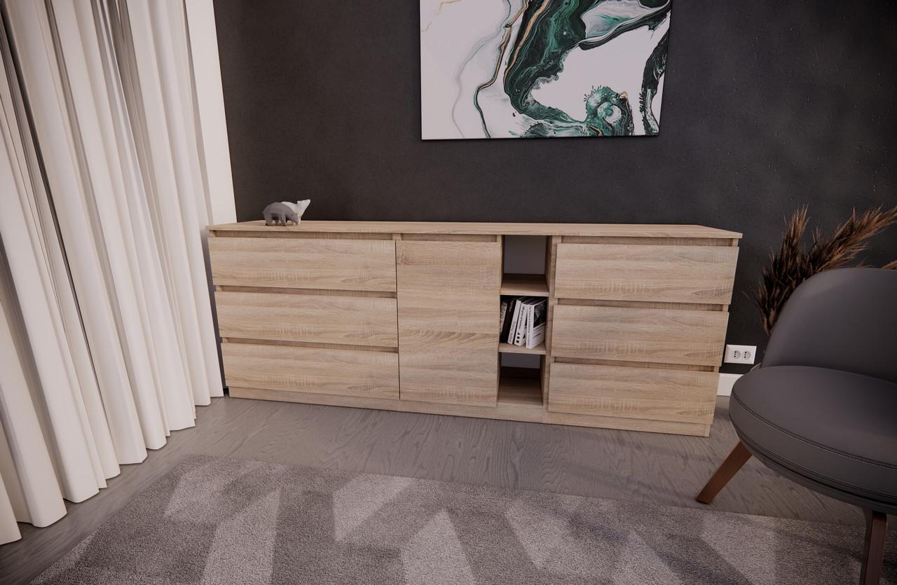 Комод MEBEX на 6 шухляд з центральною нішею 200х40х77 см Дуб Сонома (VERTO3B2000DS)