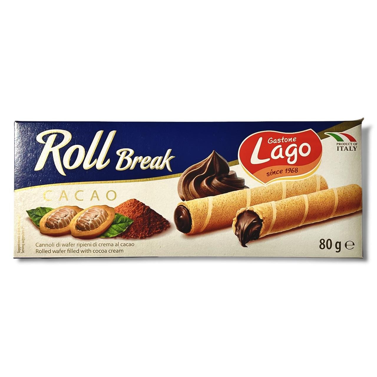 Вафельные трубочки LAGO Roll break cacao с шоколадным кремом 80 г (1891304620)