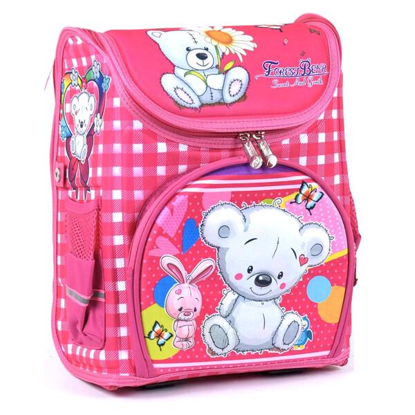 Шкільний рюкзак для дівчаток ортопедичний каркасний з ведмедиками Рожевий (021247)