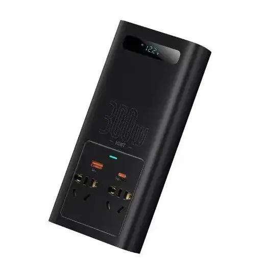 Автомобильный инвертор Baseus 300W 2 розетки 220V/клеммы/USB/Type-C чистый синус Черный (957-1) - фото 2