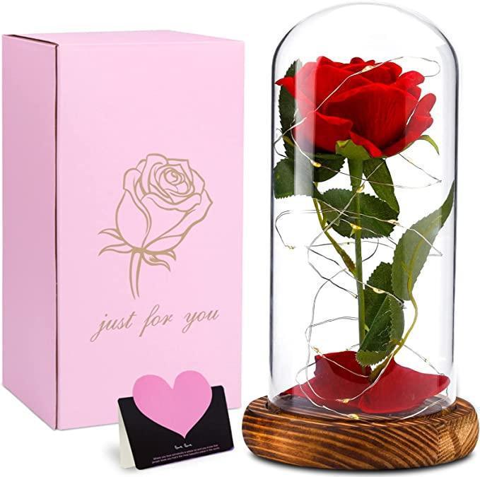 Вечная роза в колбе с LED подсветкой 21 см (2038364955)
