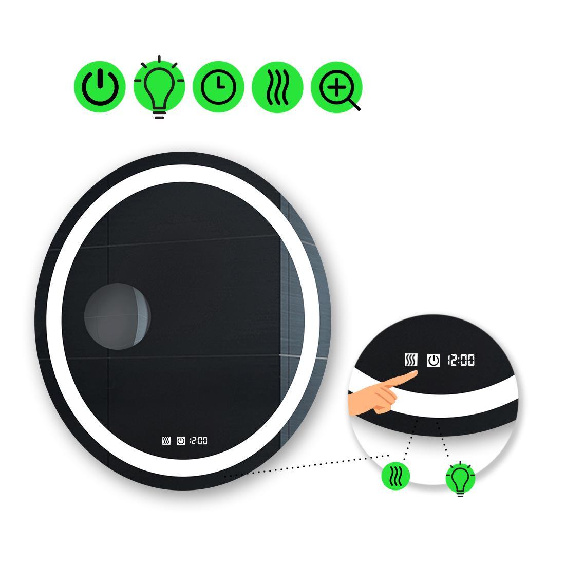 Зеркало с LED подсветкой Amica с двумя сенсорами и часами 90x90 см (Amica117)