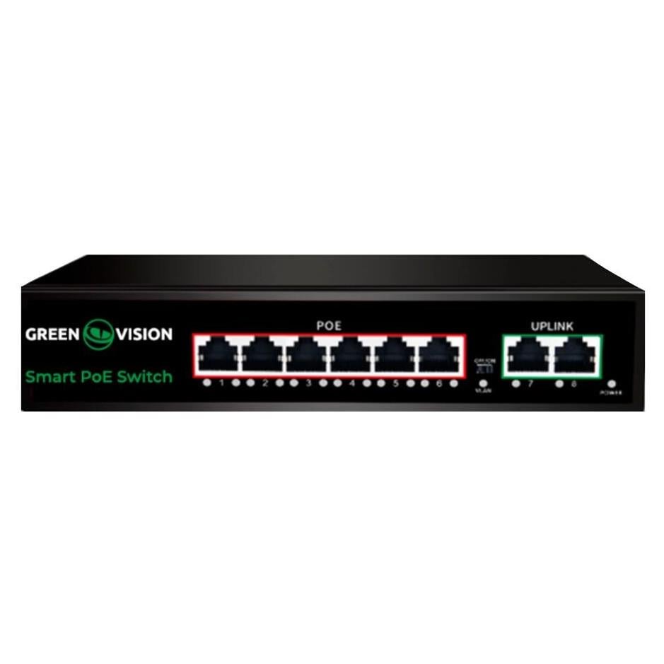 Комутатор GreenVision GV-020-D-6G+2PG 6FE PoE+ 2GE Uplink Black (33088021)
