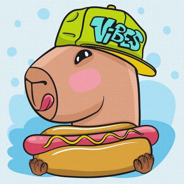 Картина по номерам Ideyka Капибара и хот-дог 30х30 см (Id-KHO1278)