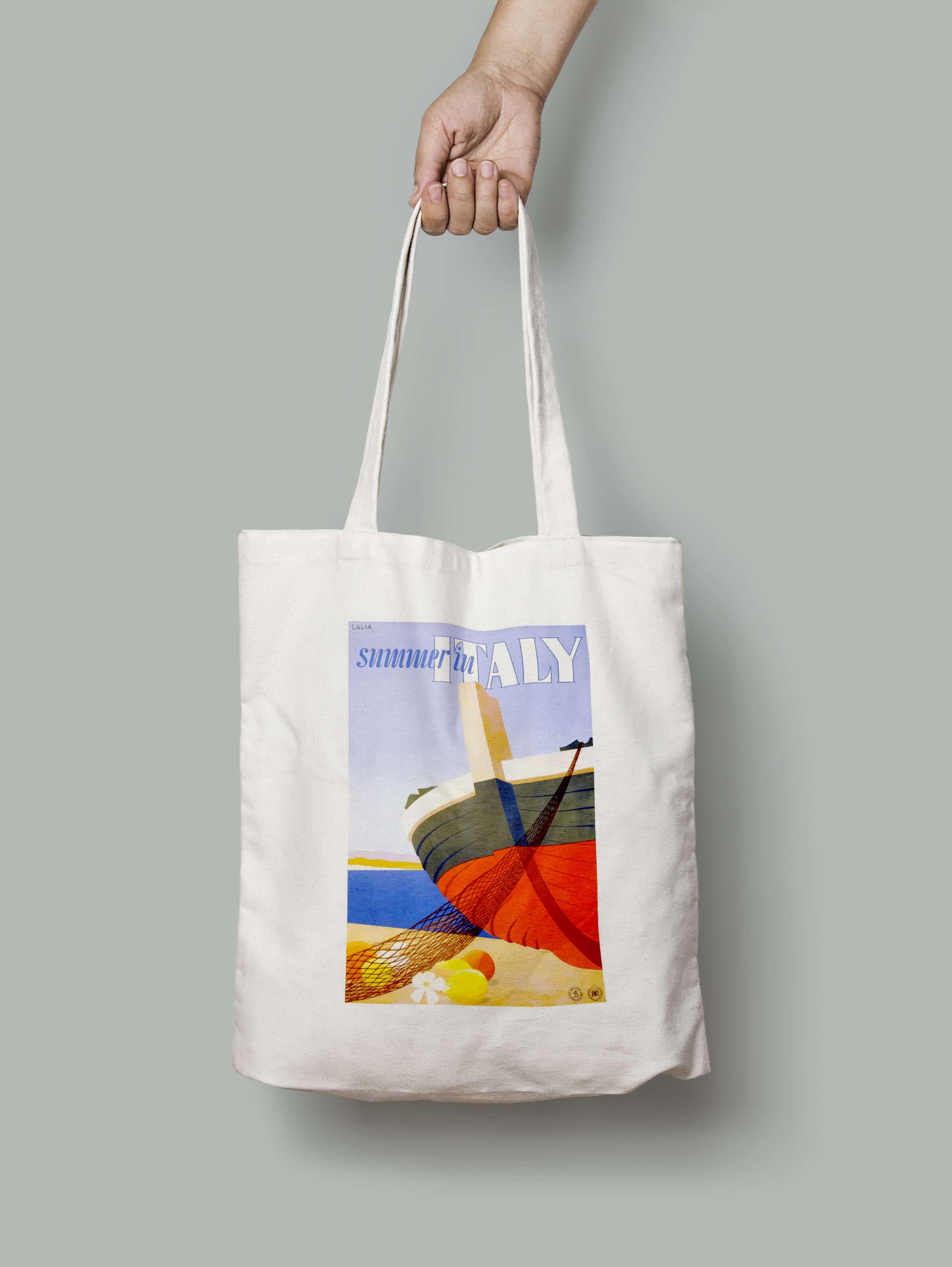 Эко-сумка шопер Италия. Лодка на берегу