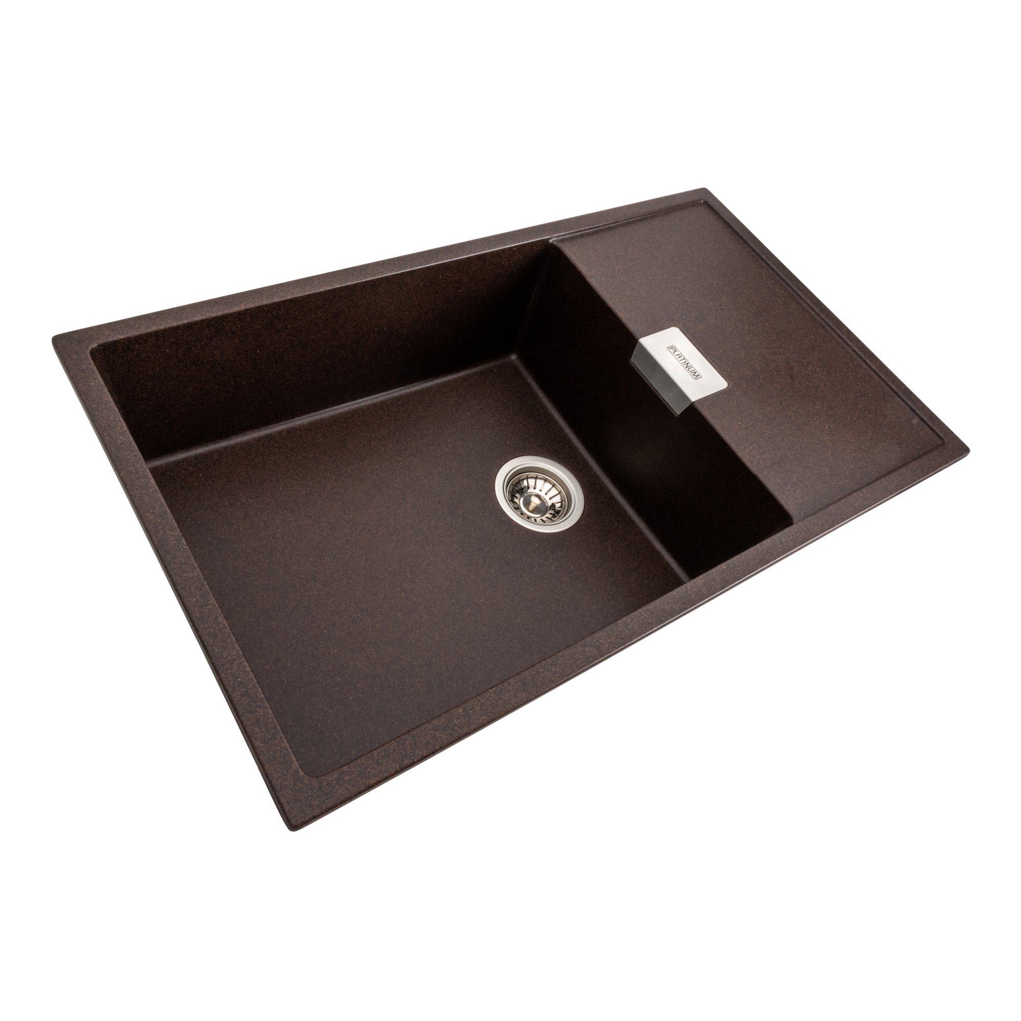 Мийка для кухні гранітна Platinum 8650 DIAMOND матова Шоколадний - фото 2 Мийка для кухні гранітна Platinum 8650 DIAMOND матова Шоколадний - фото 2