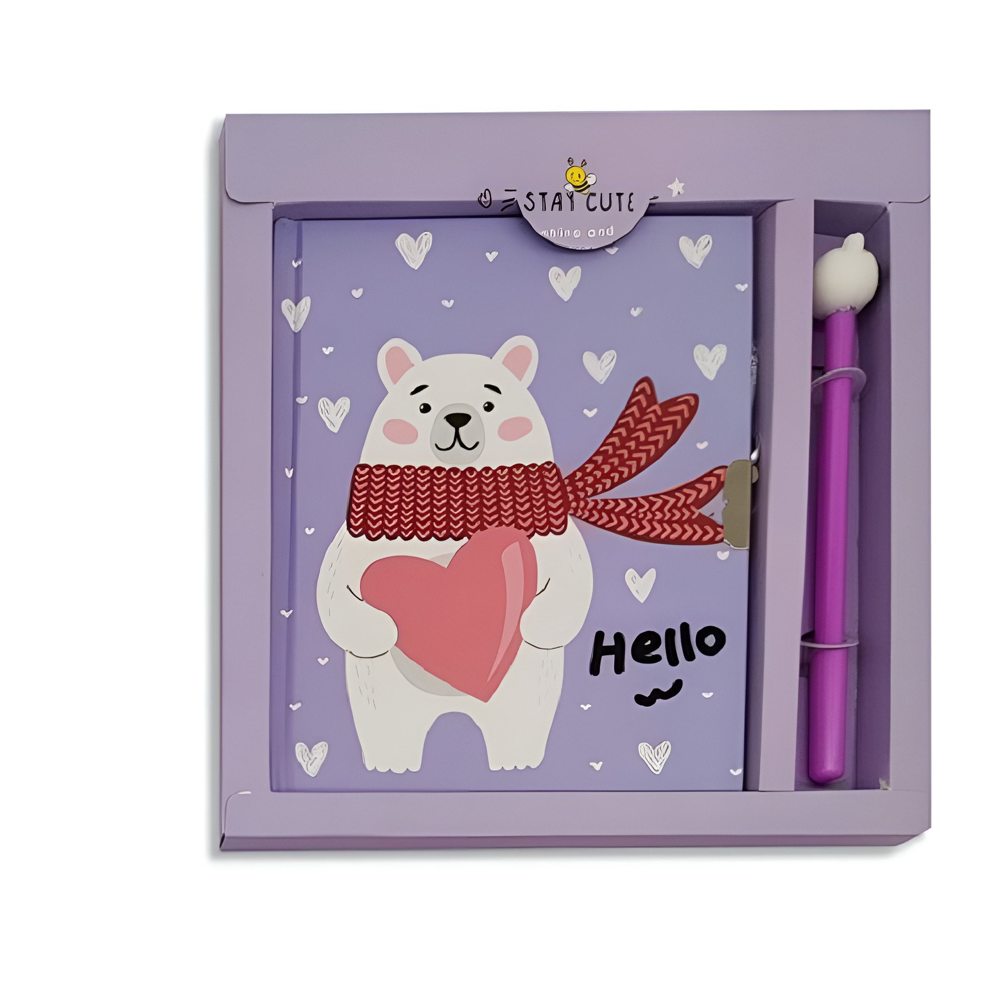 Блокнот на замочці Stenson Cute bear з ручкою 18х13 см 50 листів Фіолетовий (WW00614ST)