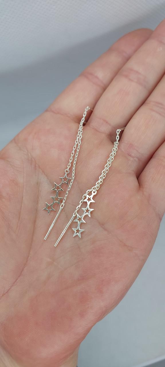 Серьги серебряные протяжки Звездочки 925 проба (29912982) - фото 6 Серьги серебряные протяжки Звездочки 925 проба (29912982) - фото 6