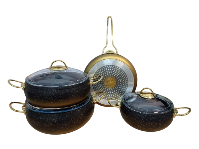 Набор посуды со сковородой OMS с антипригарным покрытием для индукции 7 пред. Черный/Золотой (3023-ind-gold)