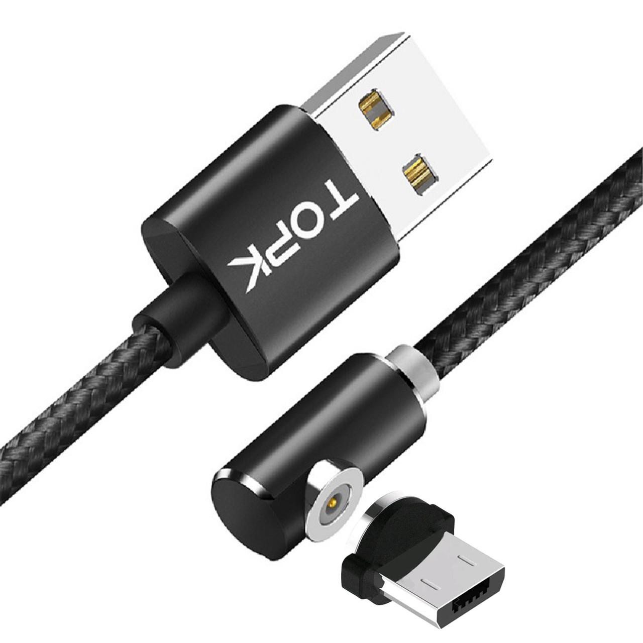 Магнитный кабель для зарядки Topk USB 1m 2.1A 360° (TK51i-VER2) MicroUSB Black зарядный кабель для гаджетов