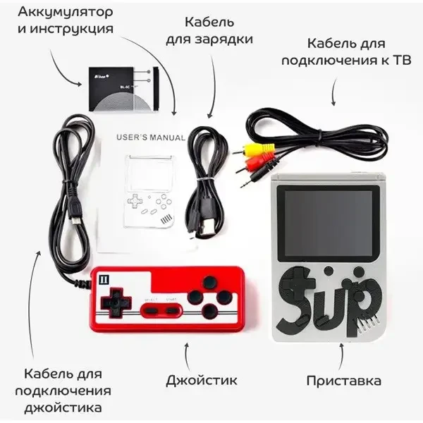 Ігрова приставка портативна Sup Retro Dendy 400в1 Game Box з джойстиком на двох 3" Білий (8283) - фото 7
